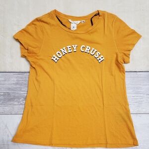 Y2K H&M Honey Crush Mustard Yellow Graphic Top Tee Short Sleeve T-Shirt Small
